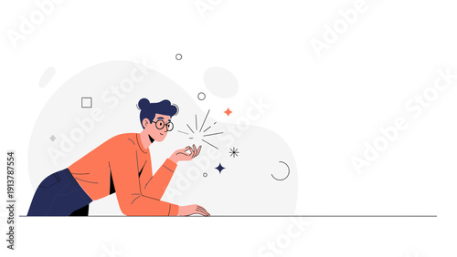 Creative person with sparkling idea, innovation concept, modern flat illustration