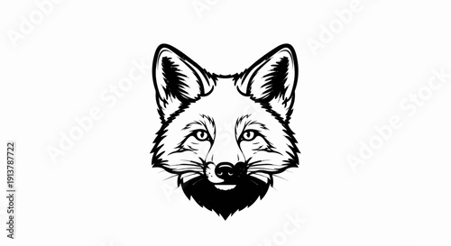 Minimalist line art drawing of a fox's face with sharp ears and bushy markings