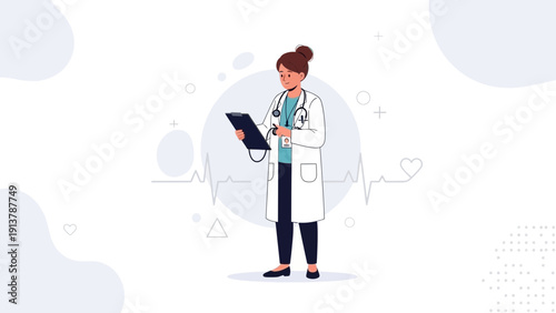 Doctor Woman Holding Clipboard, Medical Checkup, Healthcare Professional, Isolated