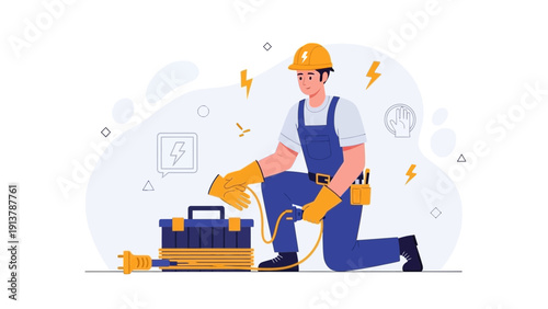 Electrician Technician Working with Tools and Electrical Equipment