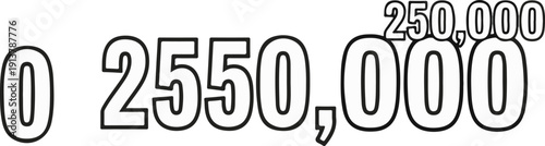 Large outlined numbers showing 0, 2550, and 250,000