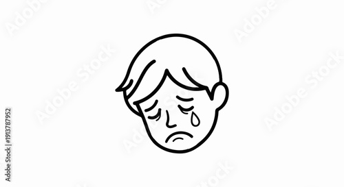 Minimalist outline of a sad, crying person's face