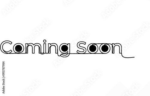 Minimalist outline text "Coming Soon" with black circles as dots on a white background