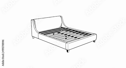 Minimalist upholstered bed frame with a curved headboard and slatted base