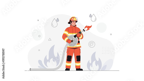 Firefighter with Hose Extinguishing Flames - Safety and Emergency Services