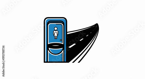 Portable toilet on a curved road, representing a stopover
