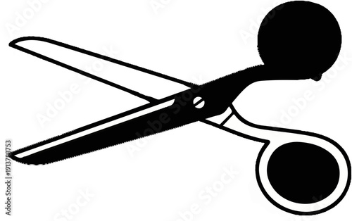 Open black scissors with finger loops on white background