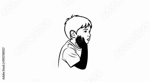 Profile of a thoughtful young boy with hand on cheek