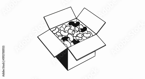 Open cardboard box filled with assorted white and black beans