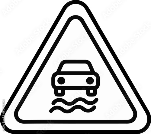 Road sign warning of slippery conditions due to water