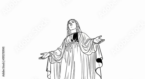 Line art of a woman with outstretched arms looking upwards