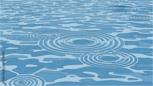 Ripples on the serene water surface viewed from above with concentric circles and blue hues