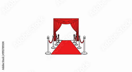 Red carpet entrance with velvet ropes and red velvet drapes