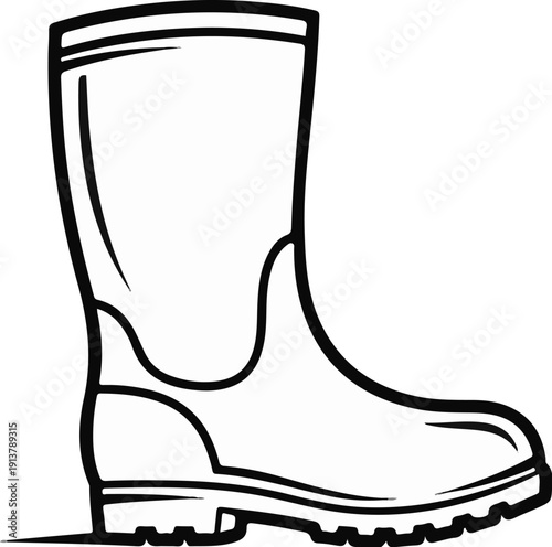 Outline drawing of a tall, rubber boot with a thick sole