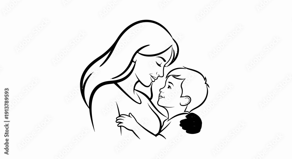 Obraz premium Mother and son in a loving embrace, looking into each other's eyes