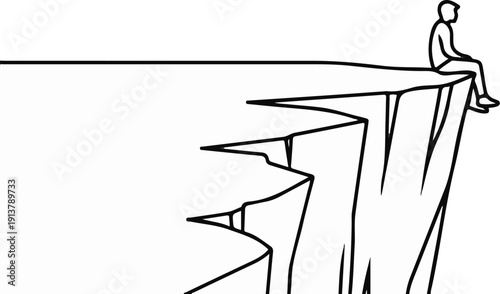 Person sits on edge of steep cliff, looking out