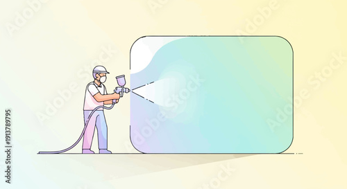 Person spray painting a large rounded rectangle with pastel colors on a light background