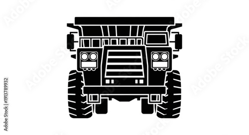 Heavy Duty Truck Front View Silhouette Illustration.
