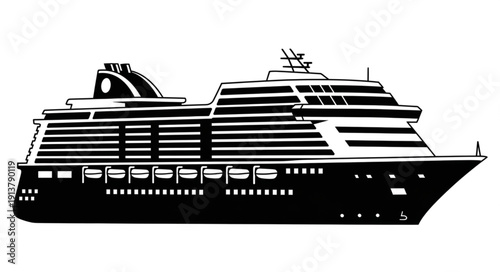 Luxury Cruise Ship Vector Illustration on White Background.
