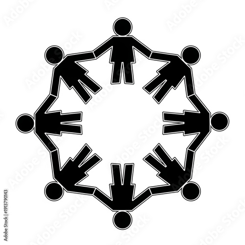 Group of people holding hands in a circle unity symbol.