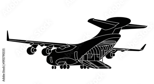 Black Silhouette of an Airplane in Flight.