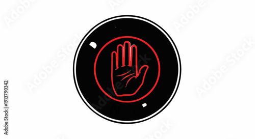 Red hand symbol inside a black circle with white outline