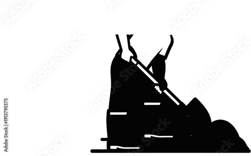 Person with shovel working, digging