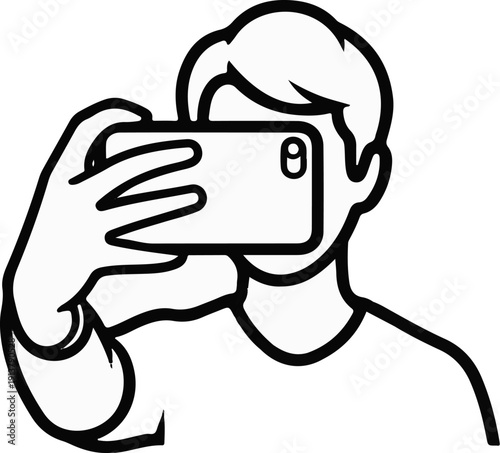 Person's head obscured by phone held horizontally, capturing image