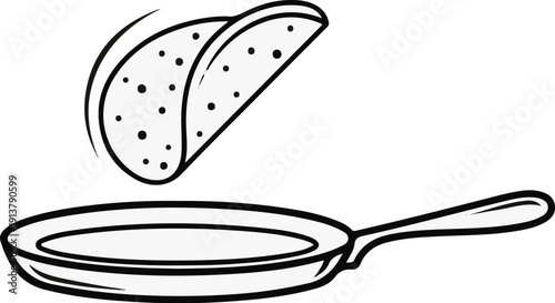 Pancake flip in a pan, simple illustration