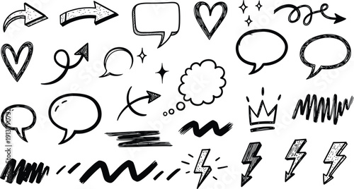 Collection of Hand-Drawn Design Elements: This graphic presents a versatile collection of hand-drawn design elements, perfect for enhancing various visual projects. These elements.