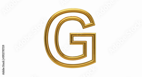 Shiny golden letter G with a hollow center and polished metallic sheen