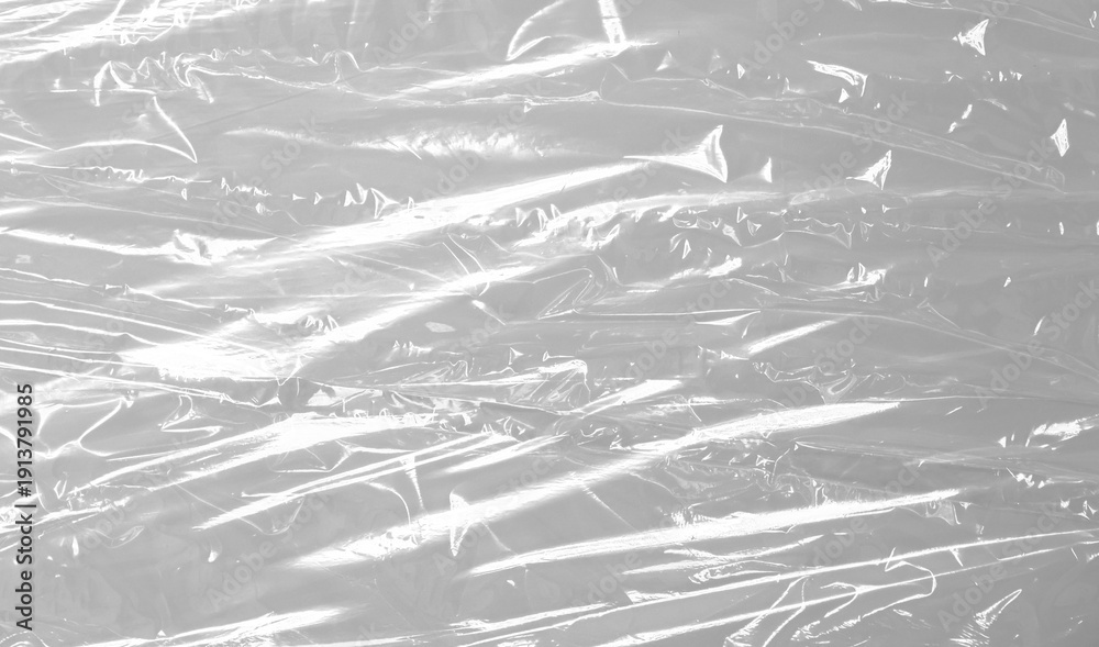 Εκτύπωση καμβά Transparent wrinkled plastic, white plastic or polyethylene bag texture, macro,