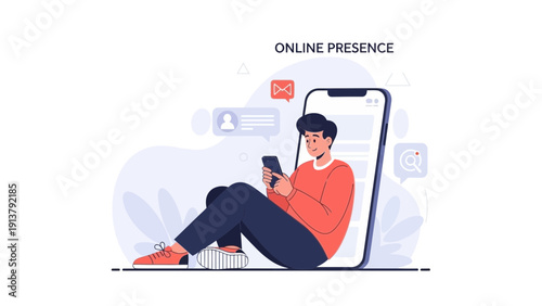 Man using smartphone, online presence concept, digital communication