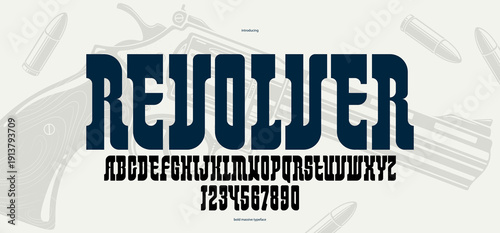 Bold serif typeface in old vintage American style, wild west, saloon and western style modern new vector font for logos and emblems, display font for posters and headlines, titles and slogans.