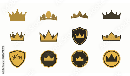 Crown Icon Set Flat Royal King and Queen Crown Vector Collection Isolated on White Background