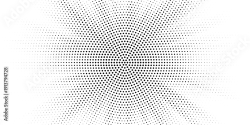 Halftone gradient sun rays pattern. Abstract halftone color dots background. Red pop art, comic small dots. star rays halftone poster. shine, explosion. sunrise rays background.