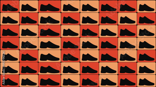 Vibrant pattern of black shoes on colorful squares for fashion design