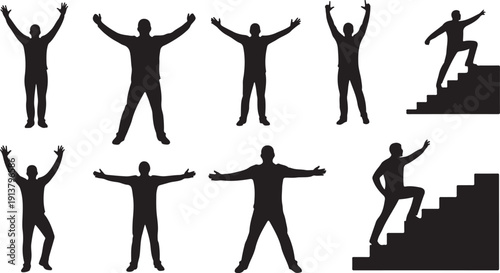 Silhouette of people celebrating success and achievement together