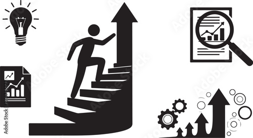 Businessman climbing up the career ladder to success fast