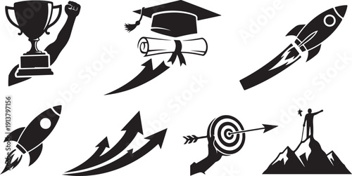 Motivational icons for success and achievement in business education