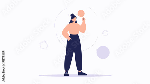 Woman Holding Lollipop, Abstract Shapes, Modern Flat Illustration