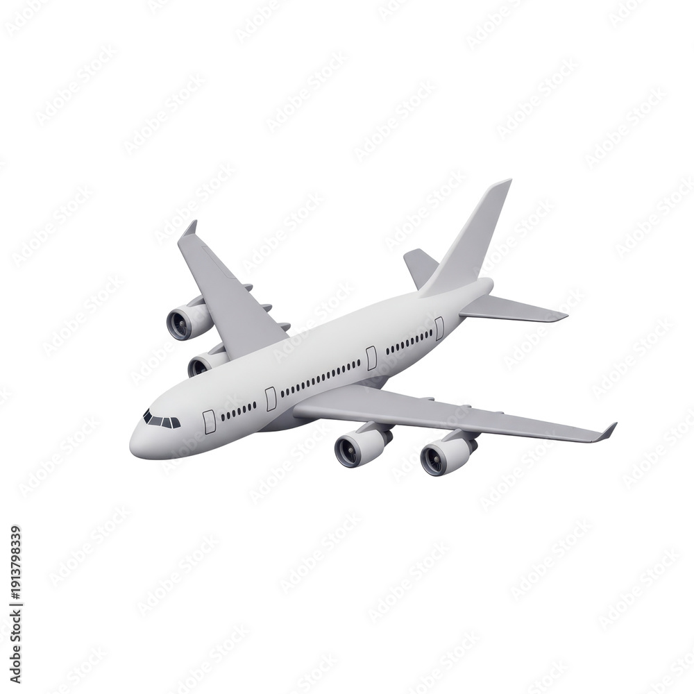 Fototapeta premium White commercial airplane isolated on transparent background, 3D rendering