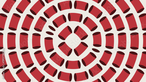 Red cylindrical shapes forming circular pattern on white background