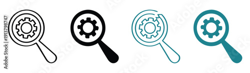 Business Analysis symbol with magnifying glass and gear vector icons. SEO icons

