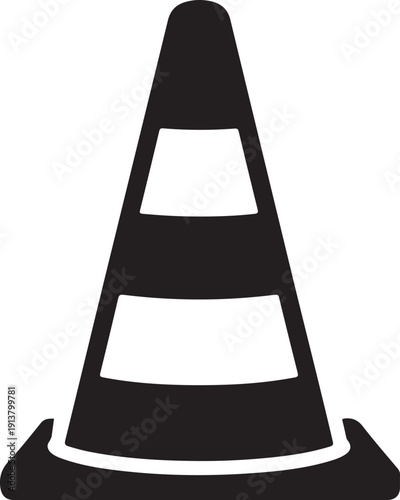 Minimalist Black and White Traffic Safety Cone Icon