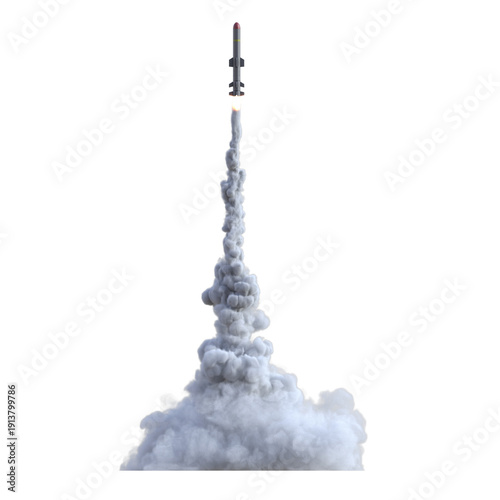 Tableau sur toile Rakete, Missile,  transparenter Hintergrund, Start, Bombe, Feuer, Rauch, Feuerwe