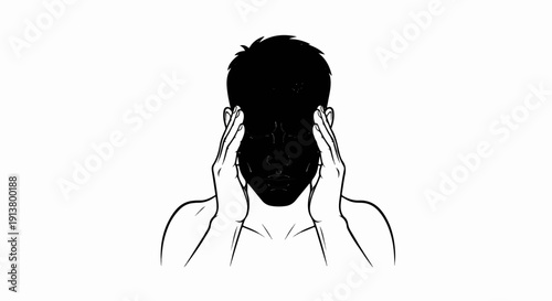 Silhouette man holding head in agony
