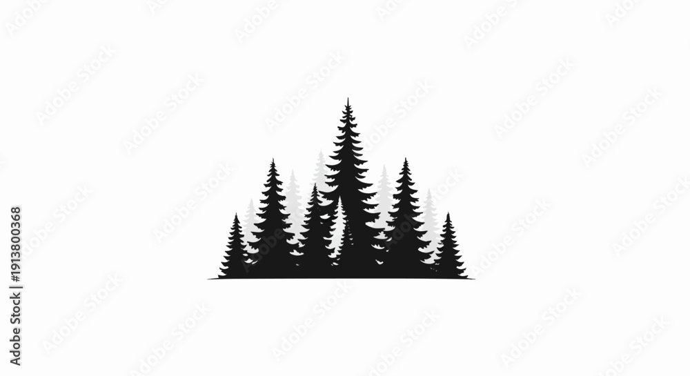 Obraz premium Silhouette of a dense forest with varying tree heights and shades