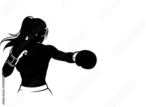 Silhouette of a determined female boxer throwing a punch
