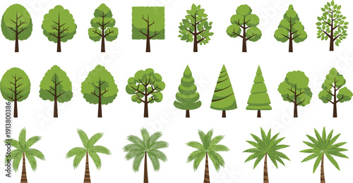 Tree collection vector forest nature green plant botanical icon set illustration isolated design tropical
